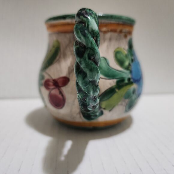 Miriam Italy Handpainted Ceramic Mug Floral Green Red Orange Braided Handle - Picture 4 of 12